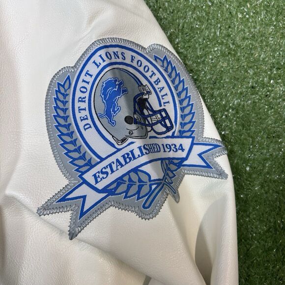 Detroit Lions NFL Team Apparel Faux Wool Varsity Bomber Jacket Size L NWT $160 - Picture 5 of 8